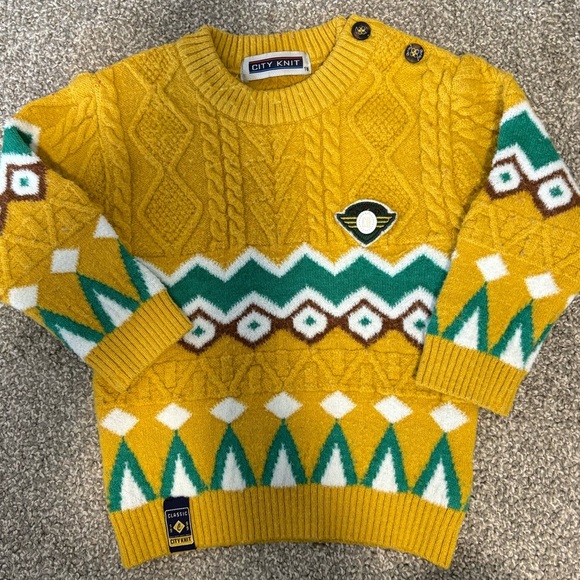 City Knit Vintage Toddler Baby Knit Yellow Sweater 18m - Picture 1 of 14
